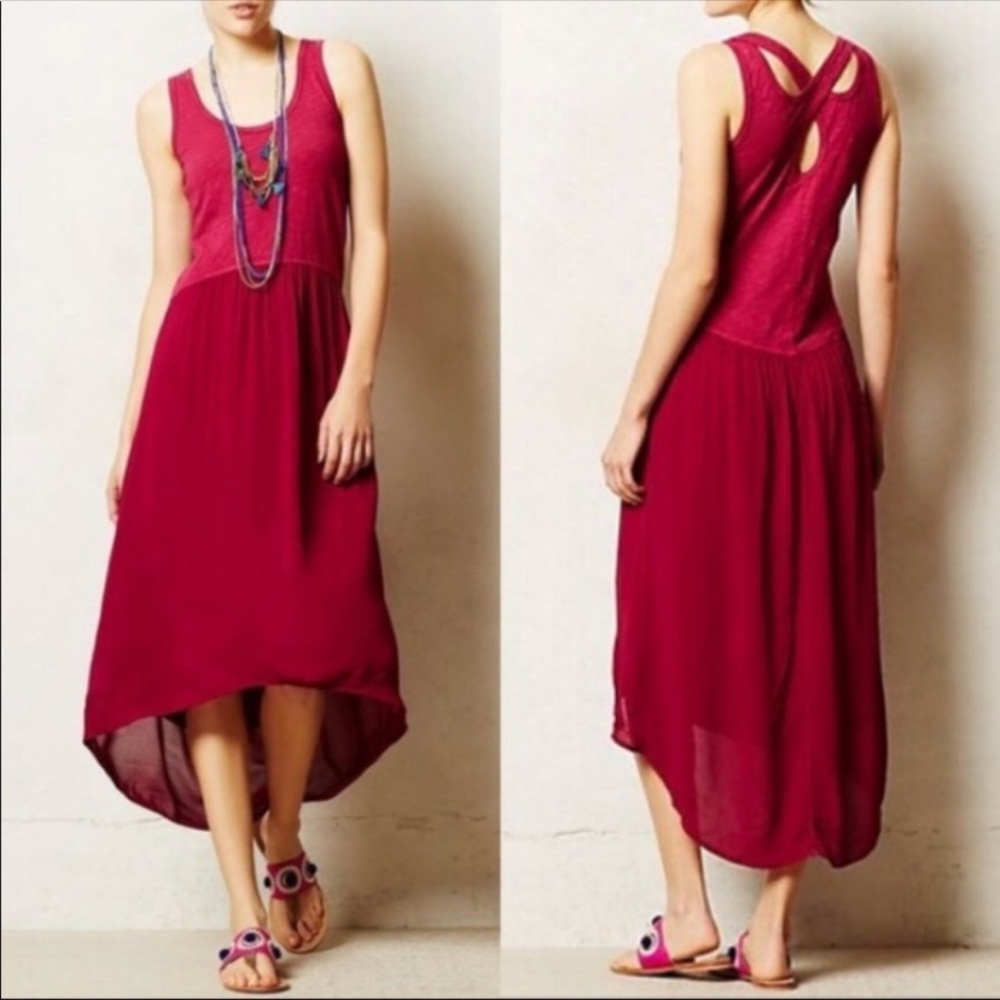 ANTHRO Left of Center Dress Tulipan Hi Lo Cranberry Red XS